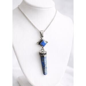 Vintage Lapis Lazuli Pendant Sterling Silver Faceted Crystal Point Drop Blue